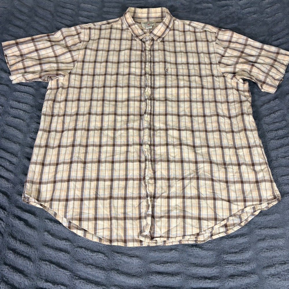 Ralph Lauren Jeans Co Mens XXL Plaid Short Sleeve Button Down Shirt Beige Brown